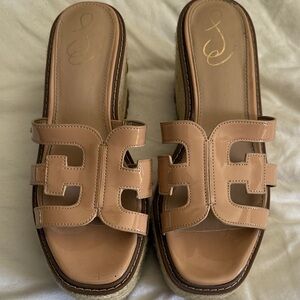 Sam Edelman Nude Patent Leather Espadrille Slide Sandals